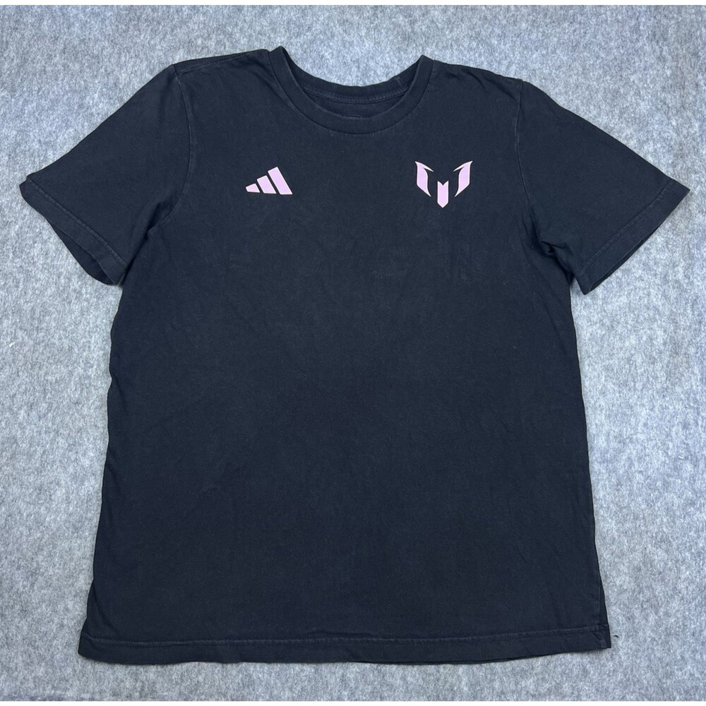 Adidas Men's T-Shirt Black Short Sleeve Regular Fit Cotton Messi #10 Size Medium
